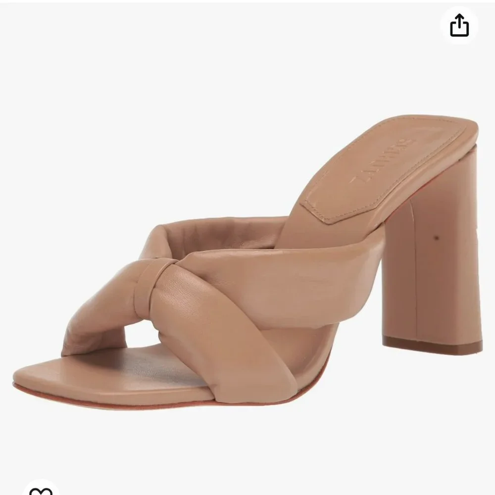 NWT Schutz Women's Fairy High Puffy Strap Heeled Sandal in True Beige, Size 10.5